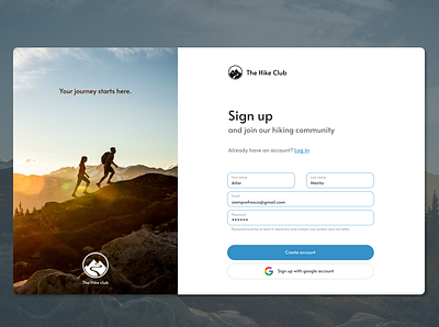 Daily UI #1 - Sign up app daily ui design hiking trails ui ux