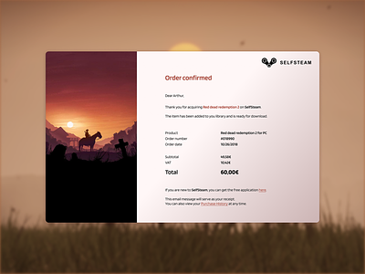Daily UI #17 - Email receipt app branding daily ui design email email receipt graphic design illustration logo pc purchase rdr2 receipt red dead redemption steam ui ux vector videogame