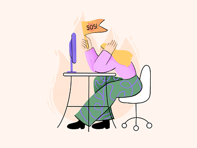 Burnout burnout character design fire illustration illustrator mental tired work