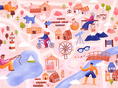 cozy city art character character design city drawing gepgraphy house illustration map map illustration places stylised texture town