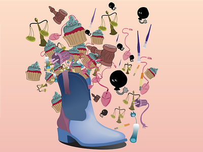 These boots were made for walking art bomb boot boots cigarette cupcake digital illustration mallet paintbrush scales vector