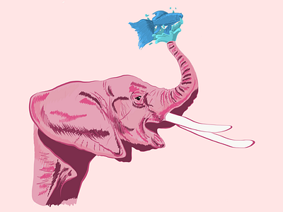 Love at first sight blue elephant fish illustration illustrator pink