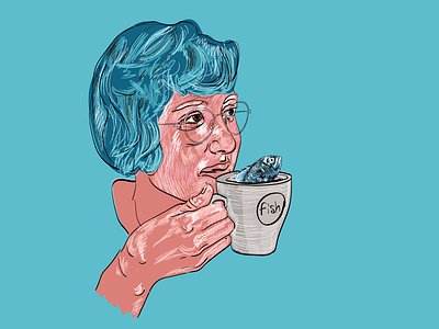 Blue Girl blue cup fish illustraion illustrator selfportrait vector vectorart vectorillustration wacom