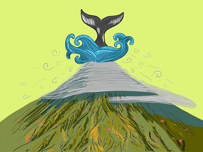 Volcano,Wave and Whale blue fish green illustration illustrator mountain volcano wacom wacom tablet waves whale