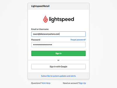 Lightspeed Retail - New Sign In Page design system login sign in