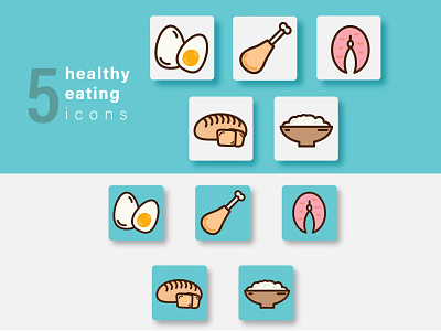 5 icons for the "healthy eating" mobile application app application design graphic design healthy eating icons illustration new popular vector