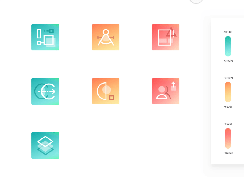 Icons (gradients freebe) affinity designer approach architect base clean design challenge freebee gradient grid icon animation interaction animation method minimalism npiarix point principle app sketchpad start