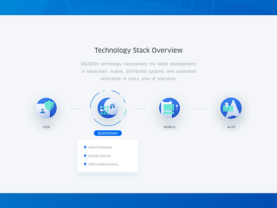 Tech Stack overview - icons affinity designer blockchain car clean design challenge cruzeo cryptocurrency design system driver flat ico icon landing page design mobile neo ontology ride app security technology ui ux user