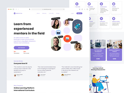 #Exploration - Online Courses Website - Full Page blue building clean design event figma flat home landing page design minimal navigation responsive simple social template ui ux web website white