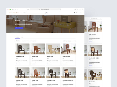 Comfortable Chair - Ecommerce Search Result Page 3d android animation branding clean figma food graphic design ilustration iphone minimalist mobile app responsive simple sports travel ui web website white
