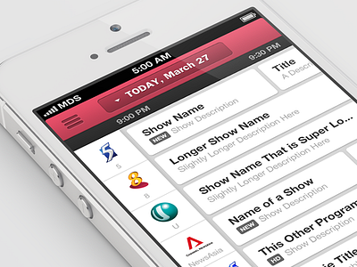 TV Schedule button interface ios iphone list mobile navigation swipe ui