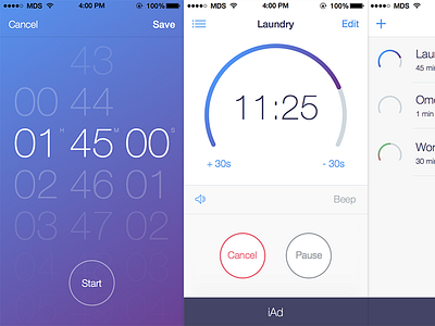 Timer+ for iOS 7 button flat gradient interface ios ios 7 iphone mobile progress selector ui