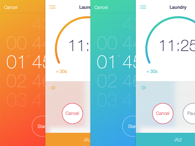 Timer+ Color Schemes button flat gradient interface ios ios 7 iphone mobile progress selector ui