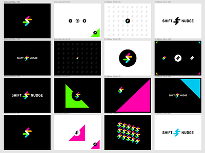 Shift & Nudge Artboards branding design dinosaur logo neon shift and nudge typography