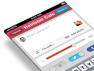 Check In avatar buttons check in facebook icons input ios iphone photo progress slider toggle twitter
