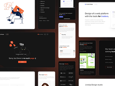 LineUp Design: Inner pages animation branding clean corporate design studio development gradient interaction interface landing page minimal motion motion graphics page pages studio team ui ux website design