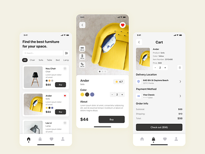 E-commerce | Online Furniture Store app design branding design figma prototype ui ux