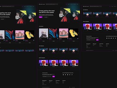 Wonderland - NFT marketplace Landing Page black blockchain crypto cryptoart dark theme figma landing page marketplace nftlandingpage ui user interface ux web design website