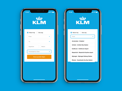 KLM App Redesign air airplane airplanes app blue design dropdown fields flight forms ios klm redesign ui ux