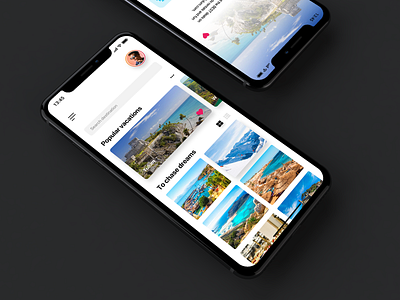 Vacation booking app concept app beach booking clean flat interaction design ios iphone x likes nature sea shadows summer ui ux vacation