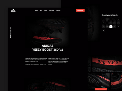 #46/100 pattern frenzy YEEZY ambiance brand concept dark flat interaction design landingspage realistic red redesign shoe shoes ui website
