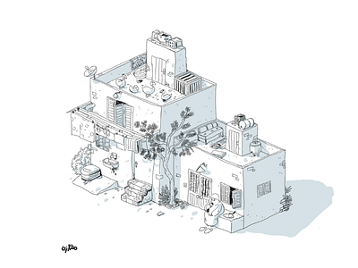 Dwaar concept art house isometric sketch