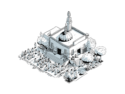 mosque character design concept art illustration isometric