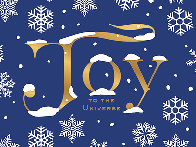 Joy To The Universe card christmas card gold and blue holiday card joy new years card snow snow flakes