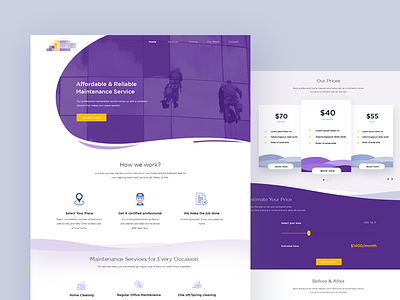Landing page for a facility maintenance agency clean cleaning company cleaning services design illustration landing landing page layout maintenance shyama ui ux website design