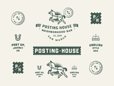 🐎 Unused: Posting House Extended 2019 badge bar beer branding design english green horse house illustration jacksonville logo post posting unused vector yellow