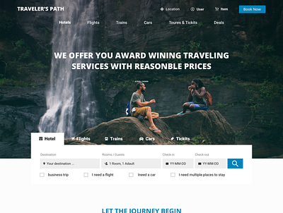 TRAVELER'S PATH Travel Agency Landing Page UI/UX Design on figma 2020 agency booking car design figma design landing page modern online plane rental template ticket travel website