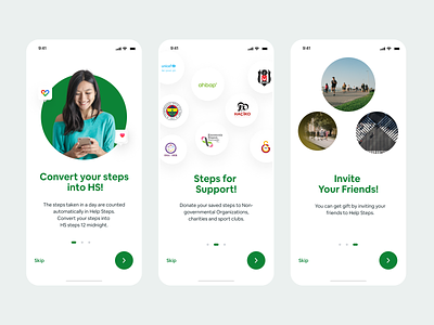 Help Steps App. Onboarding, Log In and Sign Up screens UI Design app applicaiton design ios log in mobile app onboarding sign up ui
