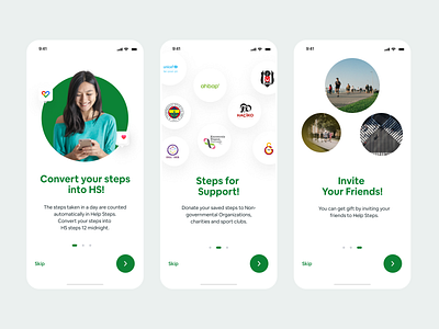 Help Steps App. Onboarding, Log In and Sign Up screens UI Design