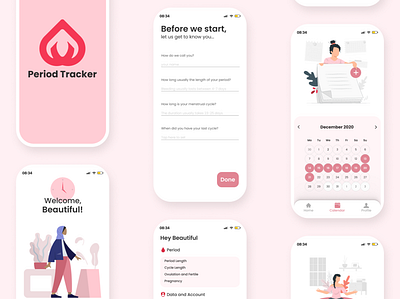 Period Tracker App design flat mobile app ui ui design uiux ux