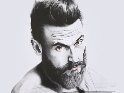 Monsieur beard black and white brown eyes graphite illustration man monsieur