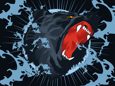 Bear Dribbble bear black blue design flames illustration red roar shirt vector