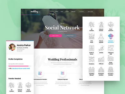 Wedding.com clean design drawingart minimal network responsive social ui ux web website wedding