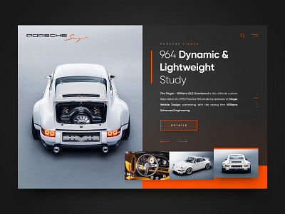 Porsche Singer 964 DLS clean concept design drawingart header layout minimal photoshop responsive ui ux web webdesign website