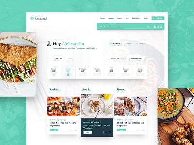 Ayatana Meal Planner clean design drawingart food layout meal minimal photoshop planner recipes responsive ui ux vegan vegetarian web webdesign website