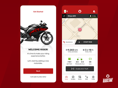 Motorbike Smart Companion App application clean design clean ui gps interface ios mobile app mobile design mobile ui motorbike motorcycle motorcycles navigation navigation bar onboarding route segment segmented speed tab