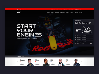 F1 - Formula One Website Redesign automotive car cars concept design driver f1 formula one formula1 hub motorsports racing redesign sports standings teams ui ux web website