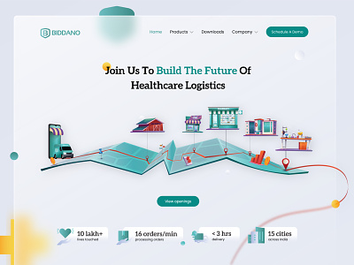 Healthcare supply chain UI illustration branding career delivery distributors glass effect graphic design healthcare hospitals icons illustraion landing page map medical pharmacies road illustration statistics supply chain ui website design website illustration