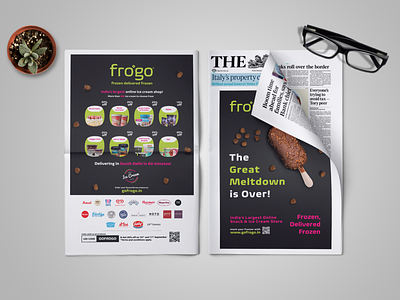 Print Ad for Frogo branding brochure delivery frozen graphic design ice cream illustration newspaper print ad