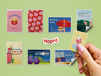 Sticker set for Mapro branding food fruits graphic design illustraion logo mapro stamp stickers