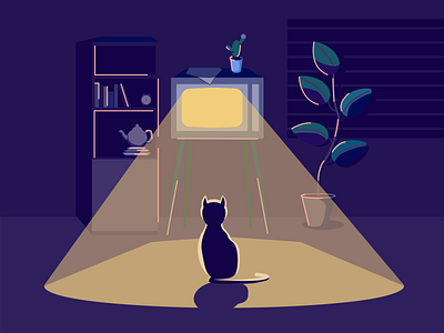 Cat in night TV rays art cat design illustration illustrator night tv vector