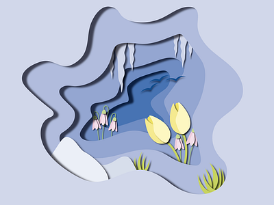 Spring illustration blue design flat flat illustration graphic graphicdesign graphics illustraion illustrator papercut spring vector vector illustration vectorart