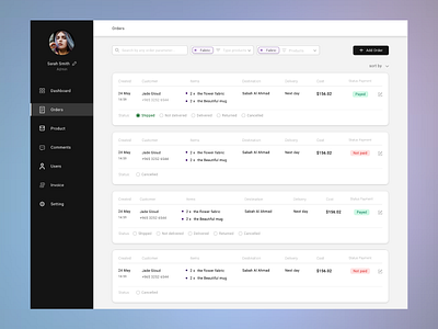 Order List Admin admin dashboard e commerce list order order list ui