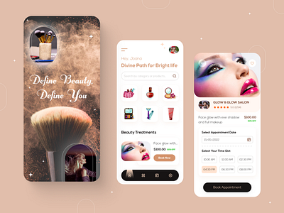 Beauty Products & Treatment App - UI Concept app design beauty beauty clinic beauty products beauty salon beauty treatments clean cosmetics cosmetics packaging fashion hair makeup manicure minimal natural skin care spa ui ux wellness