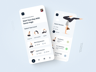 Yoga App Design activities app design clean daily workout exercise fitness gym minimal training trendy ui ux workout yoga yoga app