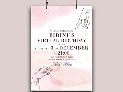 Invitation For Virtual Birthday Party design flat illustration minimal typography
